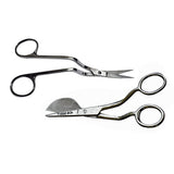 6 Inch Stainless Steel Applique Duckbill Scissors Blade with Offset Handle & 6 Inch Machine Embroidery Double Curved Scissors Bundle Belle Draft