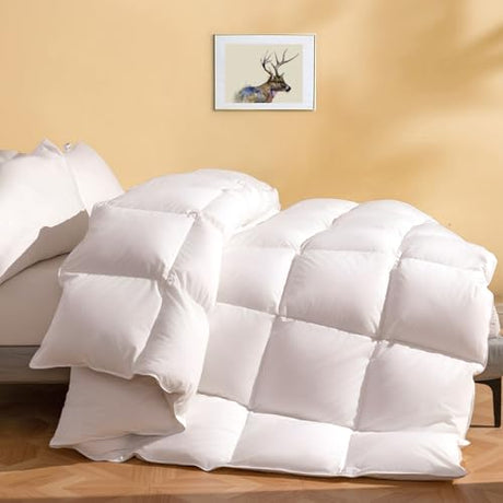DWR Luxury Feather Down Fiber Comforter Oversized King Size, Ultra-Soft Cotton-Blend Fabric, 750 FP Medium Weight for All Season Hotel Style Fluffy Duvet Insert with Ties (120"x98", White) DWR