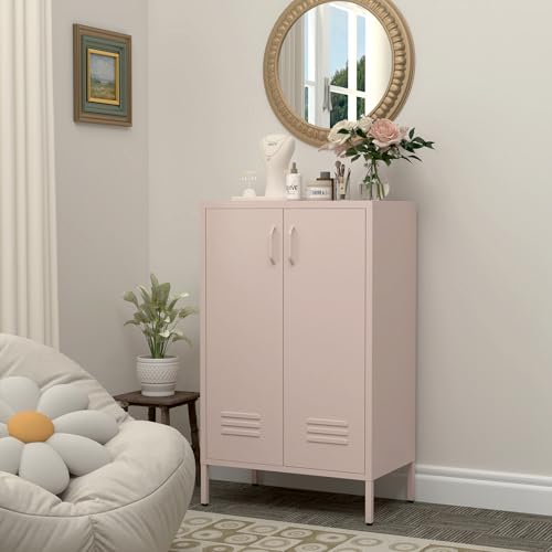 IRONFFICE Storage Cabinet,Metal Cabinets with Doors and Shelves,2 Doors Locker Cabinet with Legs,Metal Locker Storage Cabinets,Entryway Cabinet for Office,Classroom,Bedroom,Pink IRONFFICE