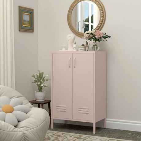 IRONFFICE Storage Cabinet,Metal Cabinets with Doors and Shelves,2 Doors Locker Cabinet with Legs,Metal Locker Storage Cabinets,Entryway Cabinet for Office,Classroom,Bedroom,Pink IRONFFICE