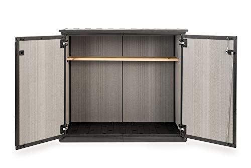 Keter Patio Store 4.6 x 4.0 ft. Resin Outdoor Storage Shed with Paintable and Drillable Walls for Customization-Perfect for Yard Tools and Pool Toys, Grey Keter