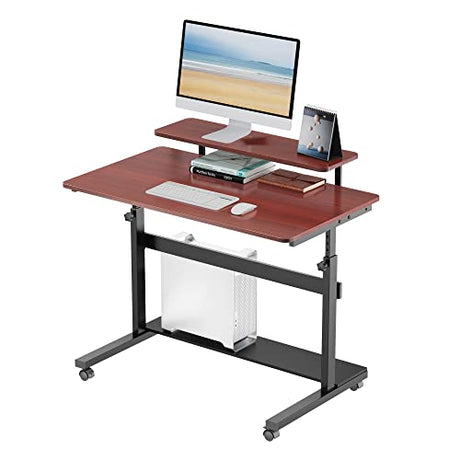 Eureka Ergonomic Mobile Standing Desk 41 Inch, Lockable Home Office Height Adjustable Computer Desk PC Table with Hutch, Teak Top EUREKA ERGONOMIC