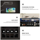 Fluted Home Bar Wine Cabinet with LED Light, Charging Station, Wine Rack - Buffet Cabinet with Storage, Coffee Bar Table, Stylish Fluted Credenza Cabinet for Modern Home Kitchen 47.2" Black Svimi