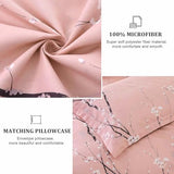 WONGS BEDDING Pink Floral Duvet Cover Set Twin,Reversible Flower Bedding Set with 1 Pillowcase, Pink Plum Flower Pattern Comforter Cover Set with Zipper Ties Soft Microfiber 68"x86"(Not Comforter) WONGS BEDDING