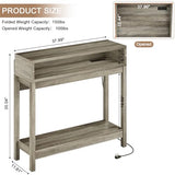 REDAYFUR Console Table with Charging Station, 38” Narrow Side Foldable Sofa Table with Shelves, Side Table with Charging, Entryway Table with Anti-Tip Design,Rustic,Rustic Gray REDAYFUR
