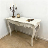 Distressed White Wood Console Table with Carved Details and Cabriole Legs, French Country Entryway Table with Curved Top, Farmhouse Sofa Table for Living Room, Hallway, Foyer - 44" L x 16.5" W x 30" H Royard Oaktree
