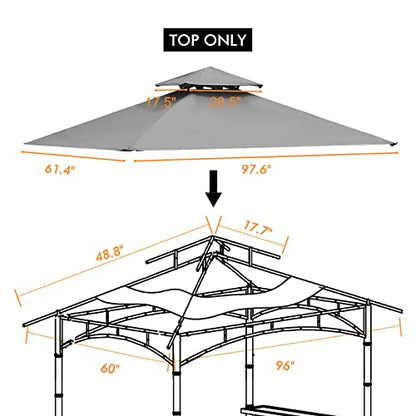 Tanxianzhe Grill Gazebo Replacement Canopy Top Cover 5×8 Double Tiered BBQ Roof ONLY FIT for Gazebo Model L-GG001PST-F (Gray)