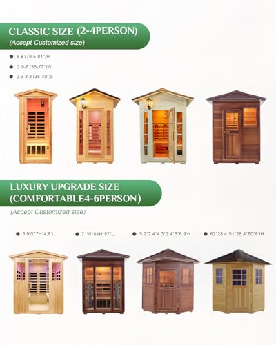Duthss Customize Outdoor Far Infrared&Steam Sauna Rooms,1-6 Person Canadian Cedar Infrared Steam Barrel Saunas,Customization of Size, Color, Front and Rear Windows, roof, Porch, Heater, Interior, etc Duthss