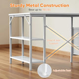 DUMOS L Shaped Desk with Shelf Drawers 47 Inch, White Corner Computer Desks Gaming with Power Outlet, Study Table with Adjustable Shelves, Home Office Tables for Bedroom Teacher Reading Writing DUMOS