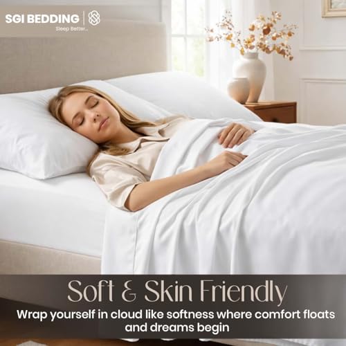 SGI bedding 100% Egyptian Cotton Sheets Full XL Size - 1000 Thread Count Luxury Hotel Sheets, 18" Deep Pocket, Soft & Breathable 4-Piece White Sheet Set SGI bedding