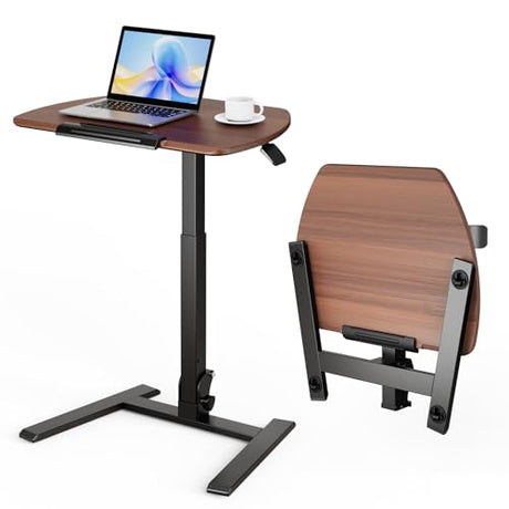 ROMOON Folding Portable Standing Desk with Wheels, No-Assembly Rolling Height-Adjustable Sit-Stand Table, Space-Saving Foldable Laptop Cart for Home Office and Computer Workstation (Walnut) ROMOON