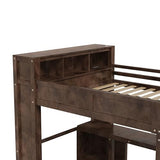 CKLMMC Wooden Queen Loft Bed with Desk, Headboard with Storage and USB, Space-Saving Modern Design for Small Rooms (Brown-Q1) CKLMMC