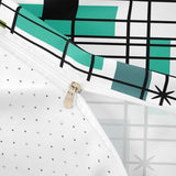 Retro Atomic Comforter Cover White Turqoise Black Bed Set, Geometric Lines Stripes Duvet Cover Queen Size Mid Century Minimalist Bedding Sets, Fifties Old Fashion Bedspread Cover Microfiber 3pcs Erosebridal