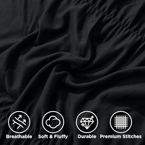 Andency Ruched Black Full Size Comforter Sets, Shabby Chic Pleatd Bedding Sets 3 Pieces, Lightweight Soft Boho Ruffle Bed Set for Girls, Kids, Women, All Season Andency