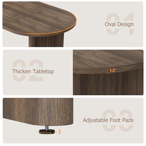 GarveeHome 70.8 Inch Oval Dining Table for 6-8 People, Long Large Kitchen Table with Thick Sturdy Wooden Base, Farmhouse Dining Room Table for Kitchen, Living Room, Office (Brown) GarveeHome