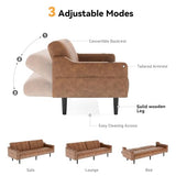 Brelice 80'' Leather Couch, Futon Sofa Bed, Faux Leather Couch with Adjustable Backrest, 2 Cup Holders & Side Pockets, Mid Century Modern Sofa for Living Room, Bedroom, Brown Brelice