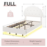 Decofy Cookie Full Upholstered Bed Frame with LED Lights, Floating Bed Frames with Adjustable Headboard and Raised Footboard for Princess/Prince Bedroom, Teddy Velvet（White） Decofy