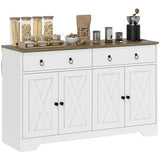 HOMCOM 48" Sideboard Buffet with Storage, Kitchen Storage Cabinet with 2 Drawers and 4 Barn Doors, Farmhouse Coffee Bar Cabinet with Adjustable Shelves, White HOMCOM