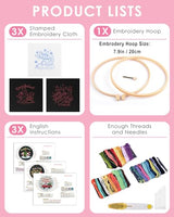 TINDTOP Christmas Embroidery Kit for Adult Beginners, 3 Sets Embroidery Stitch Practice kit Include Embroidery Cloth Hoops Threads for Craft Lover Hand Stitch