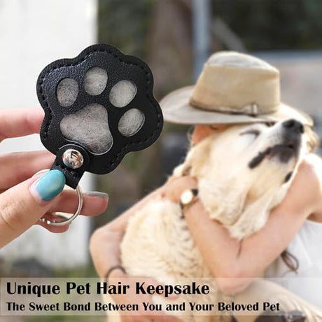 Sakinre Pet Memorial Gifts for Cat Dog, Cute Leather Paw Keychain, Pet Hair Keepsake Keyring for Bag Purse Keys Backpack, Paw Charm Pendant Key Holder for Pet Lover (Light Brown) Sakinre