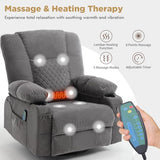 Overstuffed Fabric Swivel Rocker Recliner with Massage and Heat,360° Recliner Chair Rocking Glider Chair with Cup Holder for Adult,Grey