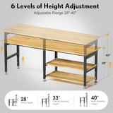 96” Adjustable Work Bench, 2-Layer Heavy Duty Workbench, 6000 LBS Capacity Workbench with Pegboard & Power Outlet, Rubber Wood Work Table for Garage, Office, Workshop, Home FIXCHIGO
