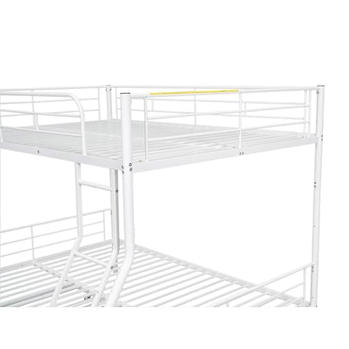 Bellemave Full XL Over Queen Metal Bunk Bed with Trundle, Bunk Bed Frame with Ladder and Safety Rails for Kids Triple Metal Bunk Can be Divided into Two beds, White Bellemave
