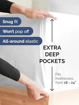 Extra Deep Queen Fitted Sheet - Hotel Luxury Single Fitted Sheet Only - Easily Fits 18 inch to 24 inch Mattress - Ultra Soft, Wrinkle Free w/Extra Deep Pockets - Easy-Care, Breathable & Comfy - White CGK Unlimited