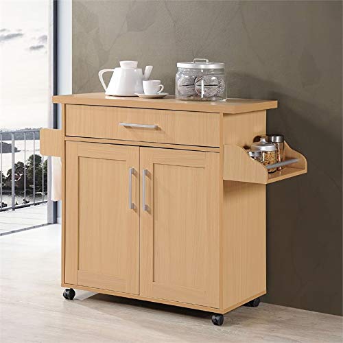 Pemberly Row Contemporary Wood Kitchen Island with Spice Rack in Beige - WoodArtSupply