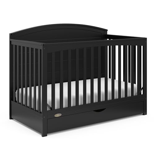 Graco Bellwood 5-in-1 Convertible Crib with Drawer (Black) - GREENGUARD Gold Certified, Full-Size Storage Drawer, Converts to Toddler Bed and Full-Size Bed STORK CRAFT