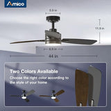 Amico Ceiling Fans with Lights, 44 inch Ceiling Fan with Light and Remote Control, Reversible, 3CCT, Dimmable, Noiseless, Small Black Ceiling Fan for Bedroom, Indoor/Outdoor Use Amico