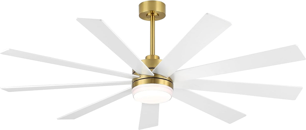 LEDLUX 72" DC Motor Ceiling Fan with Light, 6-Speed Remote Control, Reversible Motor, Modern 9 Blades Ceiling Fan 4.5"/12"/24" Downrods for Home or Commercial, Living Room/Restaurant White/Gold LEDLUX