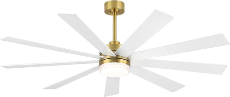 LEDLUX 72" DC Motor Ceiling Fan with Light, 6-Speed Remote Control, Reversible Motor, Modern 9 Blades Ceiling Fan 4.5"/12"/24" Downrods for Home or Commercial, Living Room/Restaurant White/Gold LEDLUX