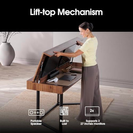 Transformer Table - Dining Table to Computer Desk, Work-from-Home Office, Gaming Desk, Study Desk, Space-Saving Furniture, Multiuse Dining Table, Royal Brown Transformer Table