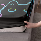 Axolotl Kids Bedding Cute Cat Sheet Set Twin Size, Gradient Line, 4Pcs Kawaii Cat Bed Sets with 1 Fitted Sheet 1 Flat Sheet 2 Pillowcases for Kids Boys Girls Adults Teens, Black Axolotl