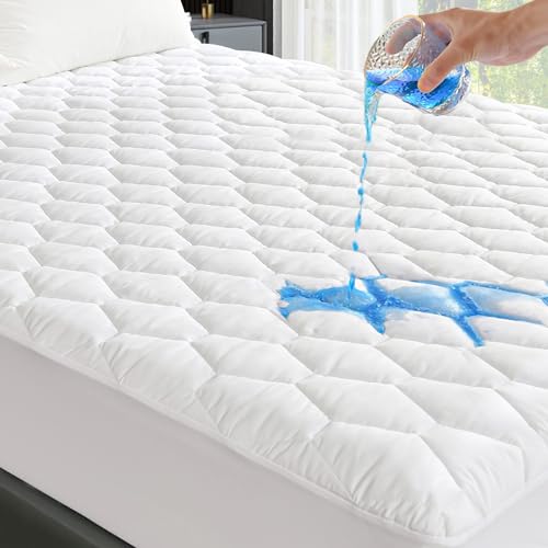 GRT Full Mattress Protector Waterproof, 100% Waterproof Quilted Fitted Mattress Pad, Noiseless Hollow Cotton Mattress Cover, fits up to 18" Deep, Dust Proof White GRT