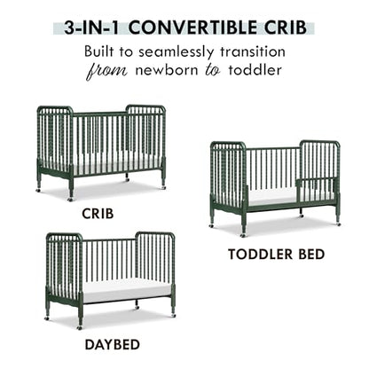 DaVinci Jenny Lind 3-in-1 Convertible Crib in Forest Green, Removable Wheels, Greenguard Gold