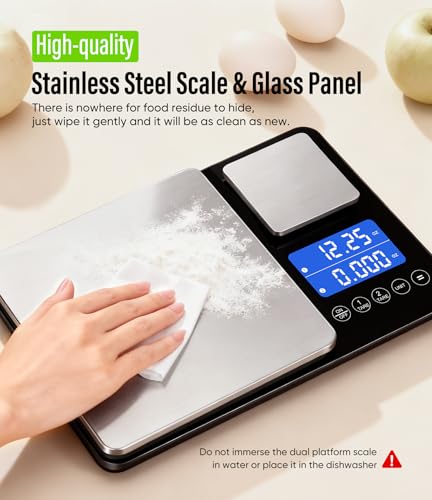 Digital Dual Platform Kitchen Scale, 33 lb Large & 1.1 lb Mini Food Scale with Dual-Line LCD Display, Stainless Steel, High Precision for Baking, Cooking, and Meal Prep Letron