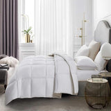 Serta Goose Feather Down Fiber Cotton Comforter Twin Size - 100% Cotton Duvet Insert - Hotel Luxury Hypoallergenic Bedding Comforter Light Warmth 68 x 90 Inch White Serta