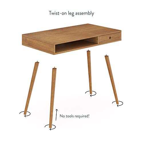 Nathan James Parker Modern Home Office Writing, Computer or Laptop Desk with Open Storage Cubby and Small Drawer, Walnut Nathan James