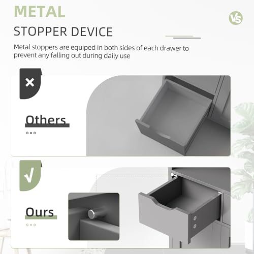 Shintenchi Floor Storage Cabinet, Bathroom Storage Organizer with Doors and Drawers, Freestanding Side Cupboard Pantry with Adjustable Shelf for Bathroom/Kitchen/Livingroom, Gray Shintenchi