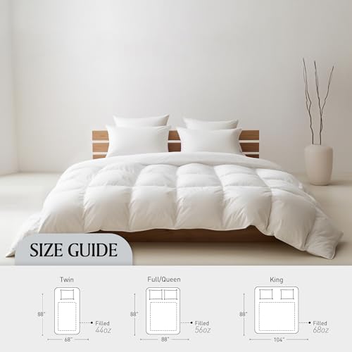 Royal Luxe Goose Feather Down Fiber Comforter - Queen Size Duvet Insert, 100% Cotton Cover All Season Comforter Ultra Soft Luxurious Hotel Bedding, 88”x88” Royal Luxe