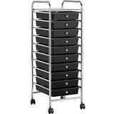 Yaheetech Rolling Cart Organizer Plastic Trolley with 10 Storage Drawers Utility Cart on Wheels Art Craft Organizer Ample Storage Space, Black Yaheetech