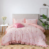 A Nice Night Rainbow Stripes & Bows Bedding Set,Ruffle 6 Piece Bed in a Bag Matching Sheet Set,Princess Style Chic Bow Printed,Light Pink Room Decor for Girls,Twin A Nice Night