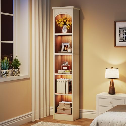 Tribesigns Narrow 5-Tier Bookcase - 70.9-Inch Tall White & Oak Corner Display Shelves - WoodArtSupply