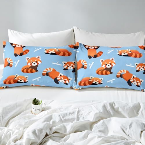 Feelyou Red Panda Fitted Sheet Cute Animal Pattern Bed Sheet Set Kawaii Anime Bedding Kids Toddler Twin Size (No Flat Sheet) Feelyou