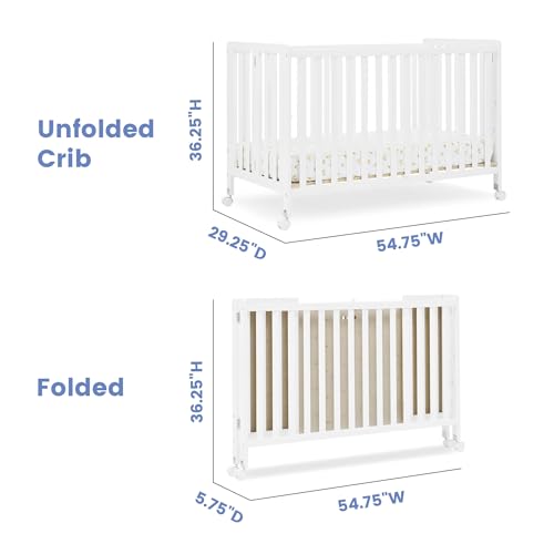 Simmons Kids Aria Full Size Portable Folding Crib - Greenguard Gold Certified, Bianca White