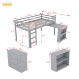 Ball & Cast Twin Loft Bed with Drawer Cabinet and Pulling -Out Desk,Rubber Wood Bed Frame w/Safety Guardrail & Ladder,Space-Saving Furniture for Girls Boys Student Dorms,Grey Ball & Cast