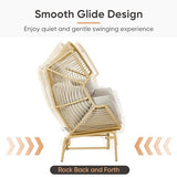 Patio Chairs Outdoor Egg Chair - 2 Person Wicker Rocking Glider Chair Rattan Patio Lounge Rocker Chairs with Cushion and Pillow for Outside Porch Deck Backyard Garden(Yellow/Beige) Pugire