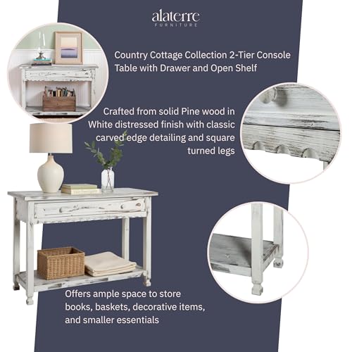 Alaterre Furniture Rustic Country Cottage Console Table with 1 Drawer & 1 Shelf, Distressed Finish - Perfect for Living Room, Entryway, Hallway Alaterre Furniture